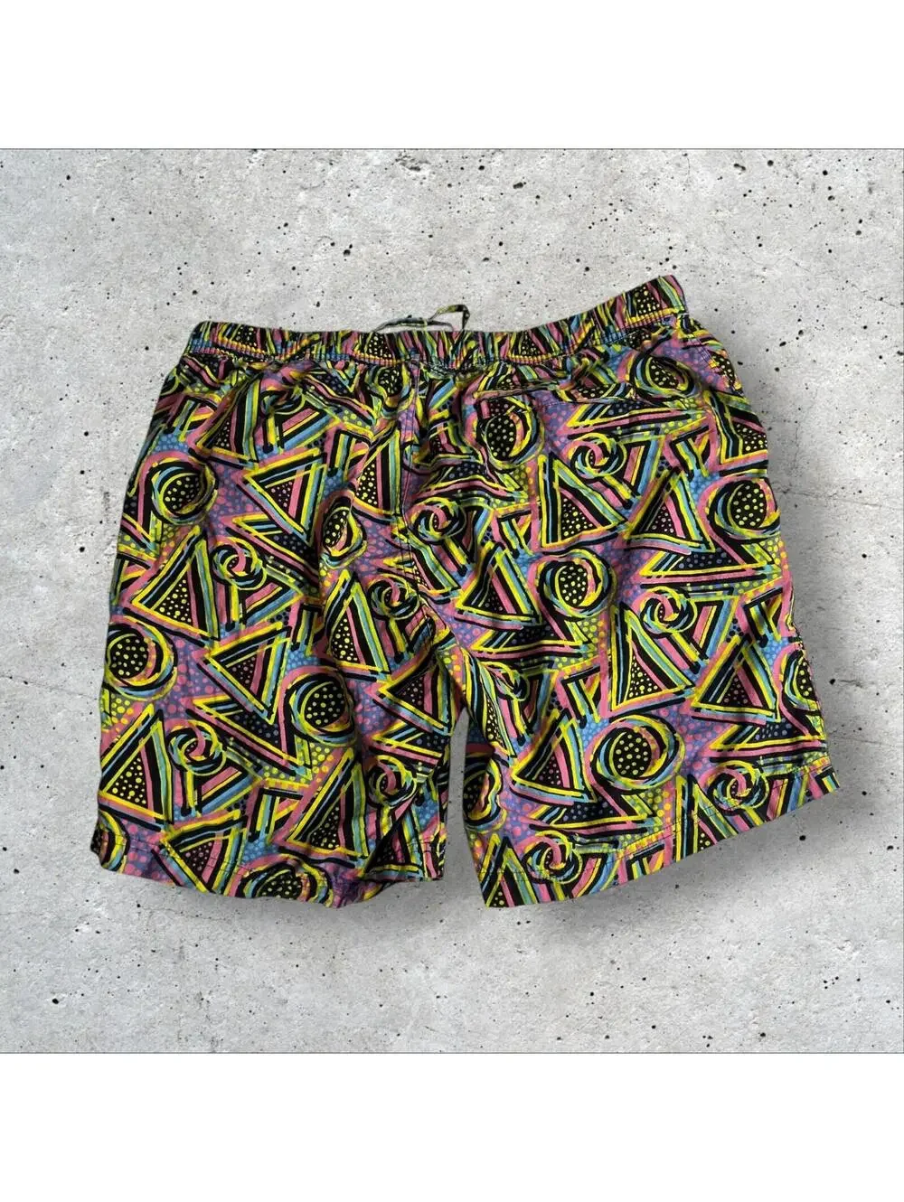 Massive Shorts Mens Retro All Over Print Drawstring Stretch Swim Trunks Size XL